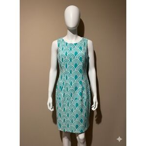 ALYX dress Womens Size 6 Teal White Geometric Print Sleeveless Sheath Dress